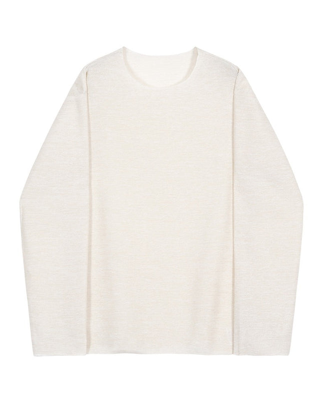 Round Neck Loose Casual White Sweater Long Sleeve Men's T-shirt