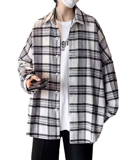 Fashion Personality Plaid Long-sleeved Shirt Men