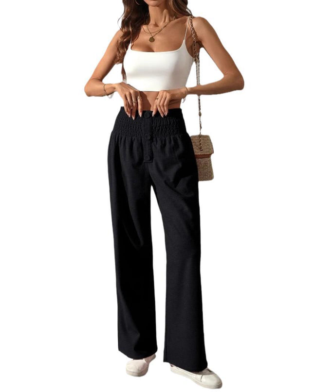Autumn Versatile Solid Color High Waist Wooden Ear Pants