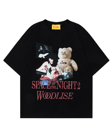 Retro Bear Printed Short-sleeved T-shirt New Loose Casual