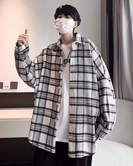 Fashion Personality Plaid Long-sleeved Shirt Men