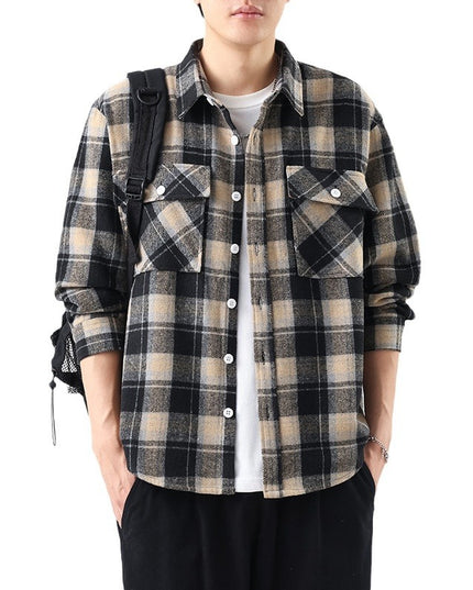 Brushed Plaid Long Sleeve Shirt Men