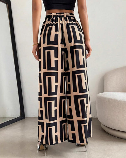 Irregular Copywriting Loose High Waist Wide Leg Casual Trousers