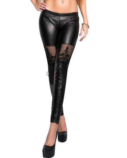 Jacquard Lace Stitching Casual Women's Base Leather Pants