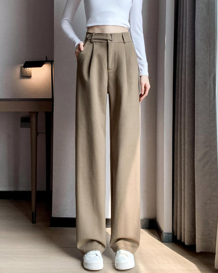 Female Autumn And Winter Loose Casual Woolen Straight-leg Pants