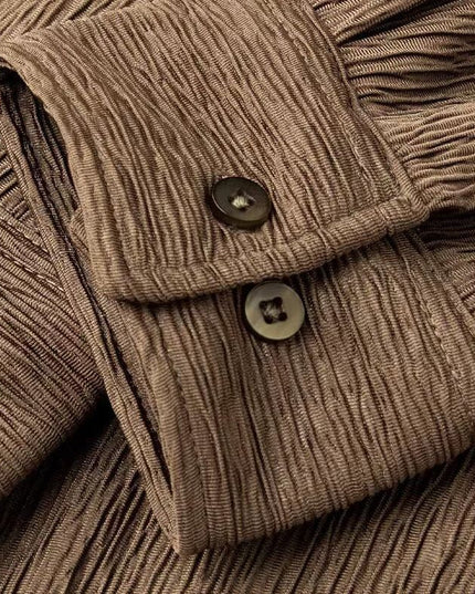 High-grade Cuban Collar Pleated Shirt Men's Long Sleeve