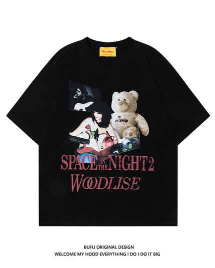 Retro Bear Printed Short-sleeved T-shirt New Loose Casual