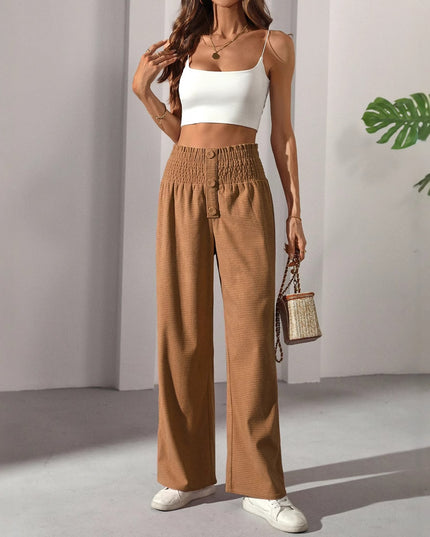Autumn Versatile Solid Color High Waist Wooden Ear Pants