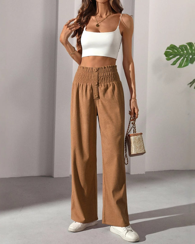Autumn Versatile Solid Color High Waist Wooden Ear Pants