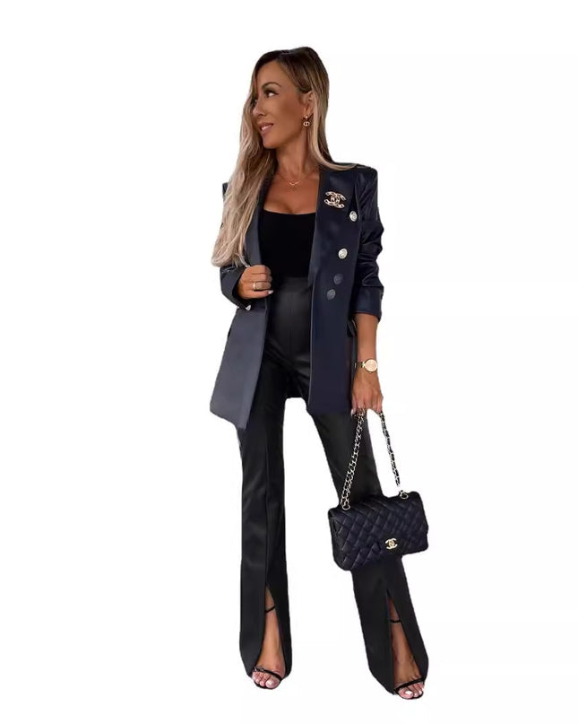 Fashionable Elegant Slim Fit Casual Slit Leather Pants Women