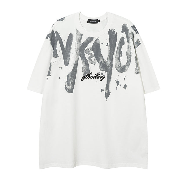 American Retro Graffiti Letter Print Short-sleeve T-shirt Men