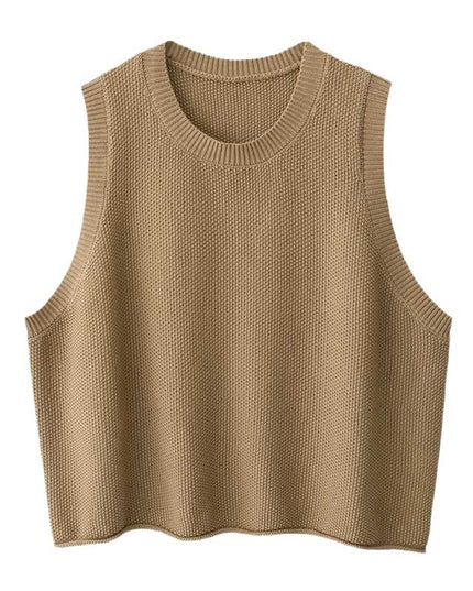 Women Sleeveless Vest Bandage Dress Outer Wear Solid Color Round Neck Vest