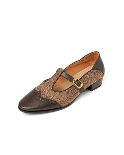 Pumps Women's Low-cut Chunky Heel Mary Jane Stitching T-strap