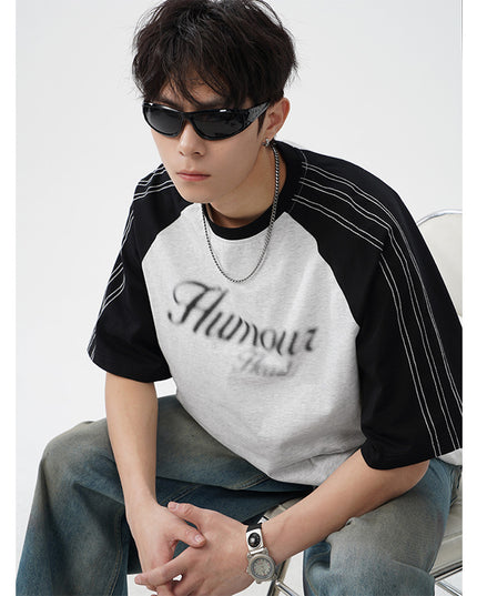 Retro Contrast Color Bright Line Raglan Sleeve Short Sleeve T-shirt Men's Summer New