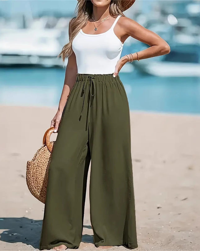 Women's Drawstring Loose Casual Wide-leg Trousers