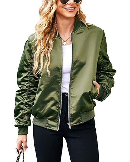 Women's Zipper Casual Jacket Coat Large Profile With Pockets Autumn Clothing Fashion