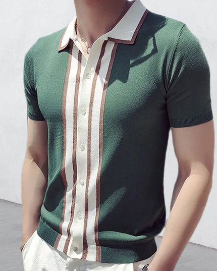 Men's Short-sleeved Lapel Color Matching POLO Sweater