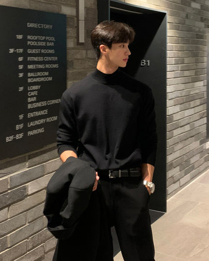 Long Sleeve Inner Wear Mock Neck Sweater Men's Loose Casual Bottoming Shirt