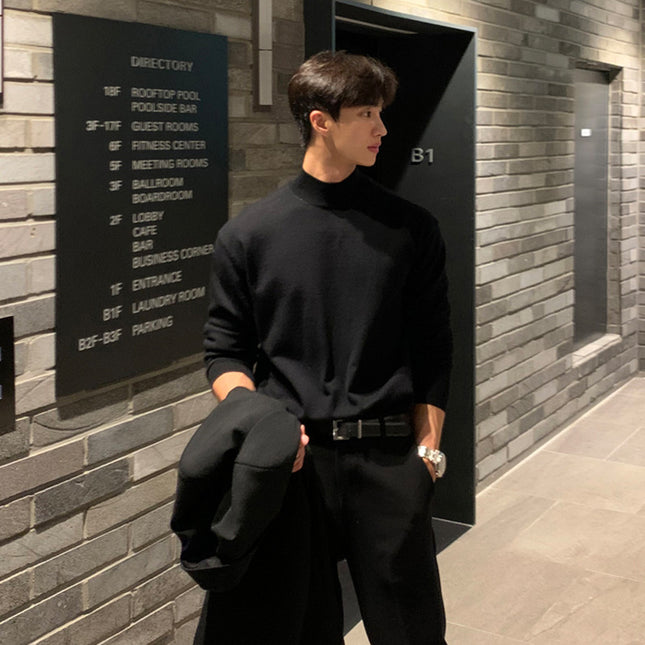 Long Sleeve Inner Wear Mock Neck Sweater Men's Loose Casual Bottoming Shirt