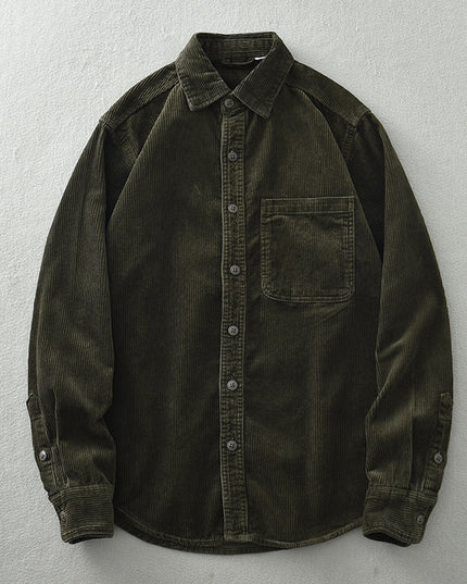 Men's Retro Loose Corduroy Long Sleeve Casual Cotton Shirt