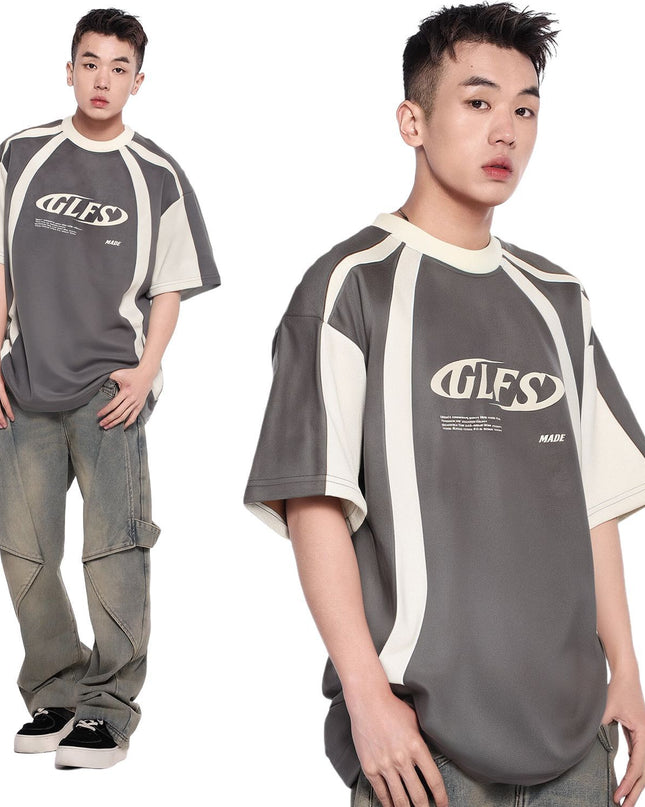 Summer Letters High-grade Design Men's Loose Deconstructed Suede Short-sleeved T-shirt