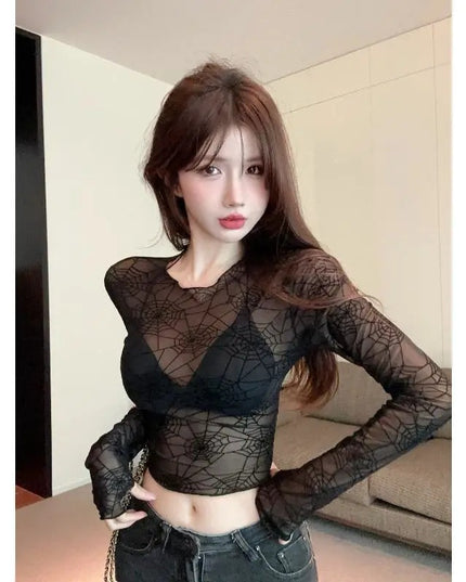 Mesh See-through Thin Slim Fit Slimming Short Top Women