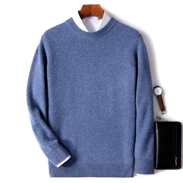 Men's Thickened Pullover Sheep Fur Sweater Loose Round Neck Solid Color Sweater