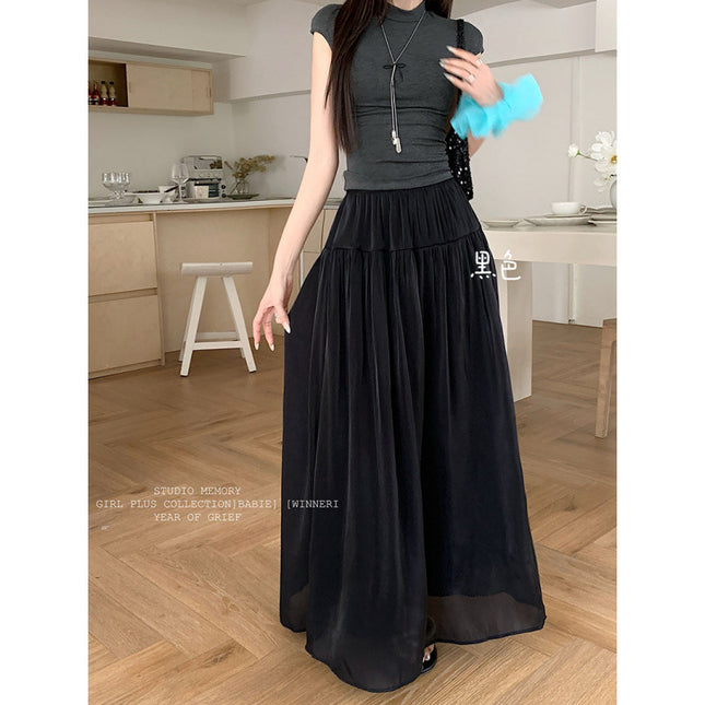 High Waist Slimming Draping Large Swing Skirt