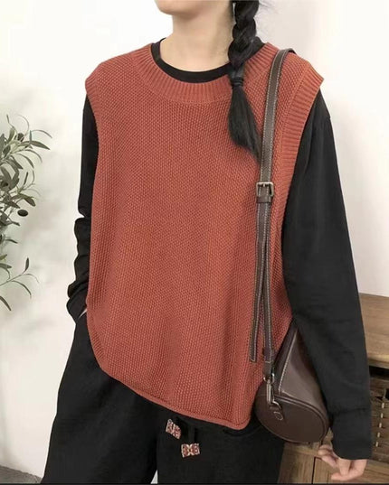Women Sleeveless Vest Bandage Dress Outer Wear Solid Color Round Neck Vest