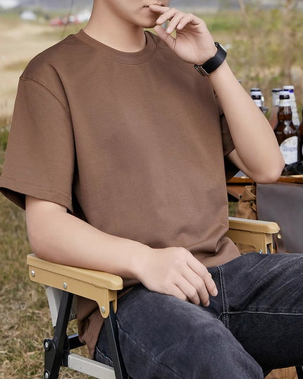 Cotton Short Sleeve T-shirt Men's Summer Loose Half Sleeve Solid Color