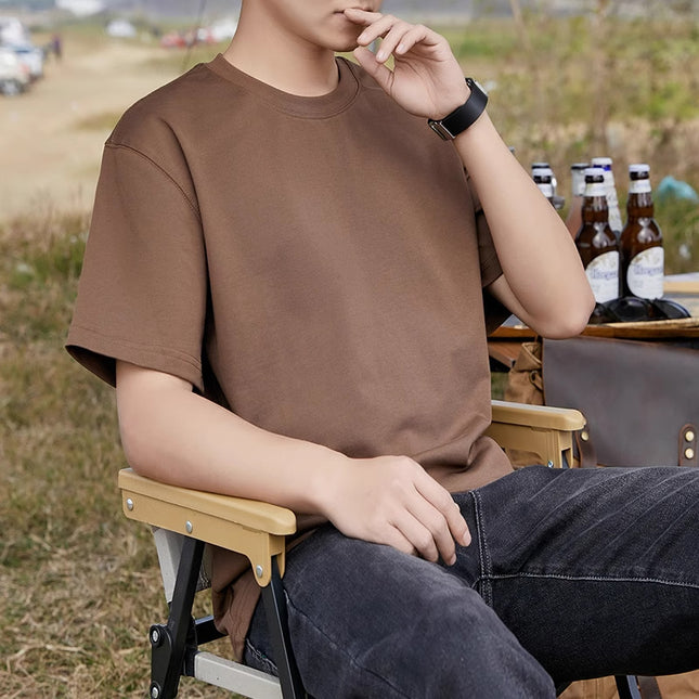 Cotton Short Sleeve T-shirt Men's Summer Loose Half Sleeve Solid Color
