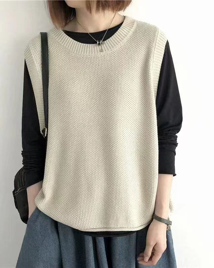 Women Sleeveless Vest Bandage Dress Outer Wear Solid Color Round Neck Vest