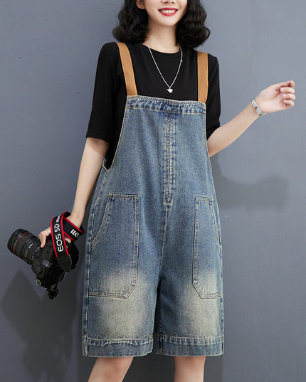 Art Loose-fitting Versatile Plus Size Shoulder Strap Jeans