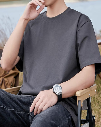 Cotton Short Sleeve T-shirt Men's Summer Loose Half Sleeve Solid Color