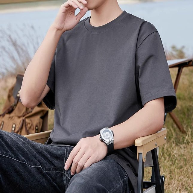 Cotton Short Sleeve T-shirt Men's Summer Loose Half Sleeve Solid Color