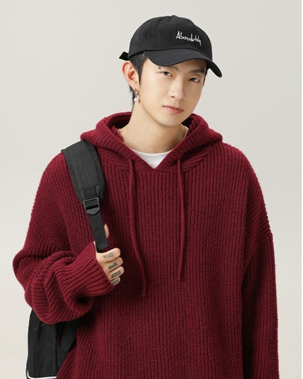 Japanese Loose Fit Hooded Sweater – Solid Color Adjustable Streetwear Pullover