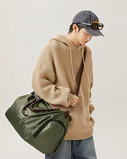 Japanese Loose Fit Hooded Sweater – Solid Color Adjustable Streetwear Pullover