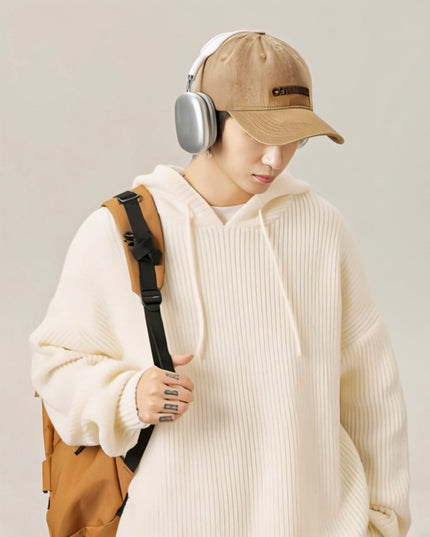 Japanese Loose Fit Hooded Sweater – Solid Color Adjustable Streetwear Pullover