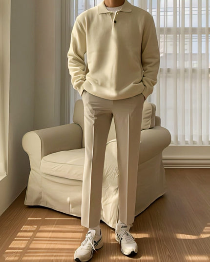 Men’s Korean Style Solid Color Sweater – Casual Loose Fit Pullover