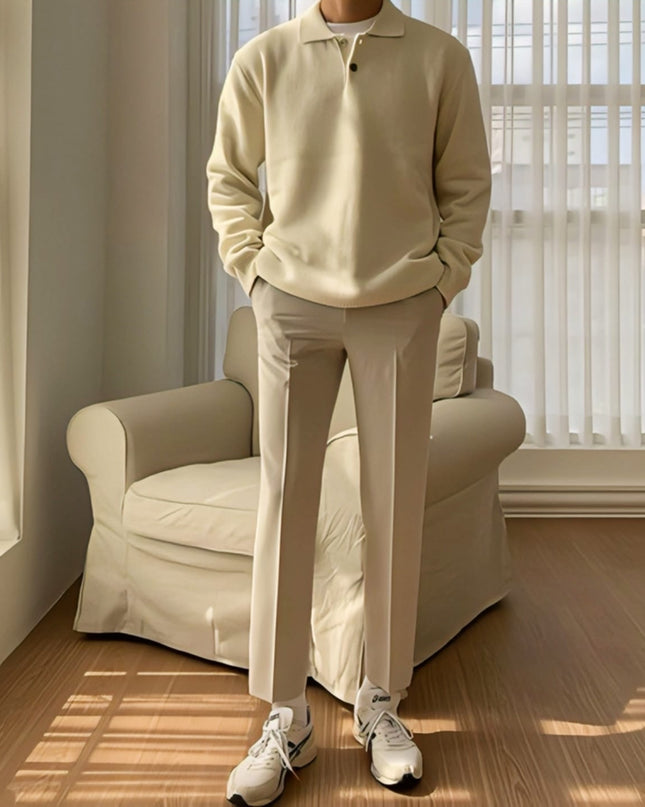 Men’s Korean Style Solid Color Sweater – Casual Loose Fit Pullover