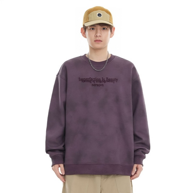 Retro Heavy Soil Style Round Neck Sweater for Men – Embroidered Streetwear Pullover