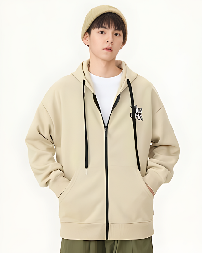 Heavy Embroidery Hooded Cardigan Coat for Men | Streetwear Loose Fit Cotton Jacket