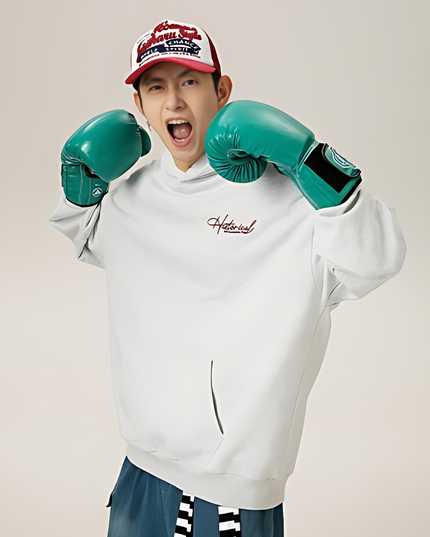 Retro Heavy Hooded Sweater for Men | Autumn Winter High Street Letter Embroidery Hoodie