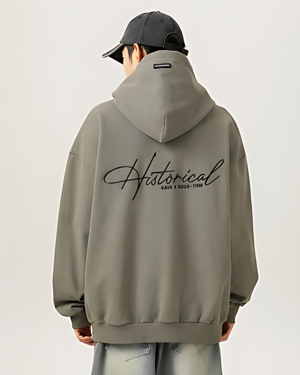 Retro Heavy Hooded Sweater for Men | Autumn Winter High Street Letter Embroidery Hoodie
