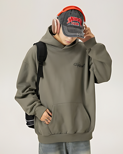 Retro Heavy Hooded Sweater for Men | Autumn Winter High Street Letter Embroidery Hoodie