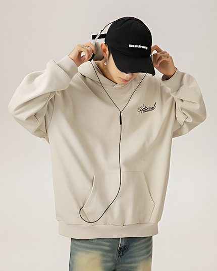 Retro Heavy Hooded Sweater for Men | Autumn Winter High Street Letter Embroidery Hoodie