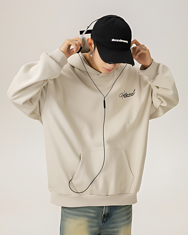 Retro Heavy Hooded Sweater for Men | Autumn Winter High Street Letter Embroidery Hoodie