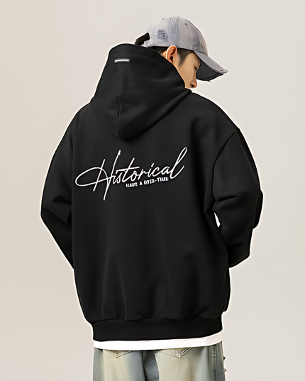 Retro Heavy Hooded Sweater for Men | Autumn Winter High Street Letter Embroidery Hoodie