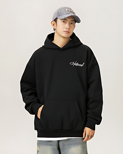 Retro Heavy Hooded Sweater for Men | Autumn Winter High Street Letter Embroidery Hoodie