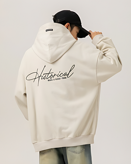Retro Heavy Hooded Sweater for Men | Autumn Winter High Street Letter Embroidery Hoodie